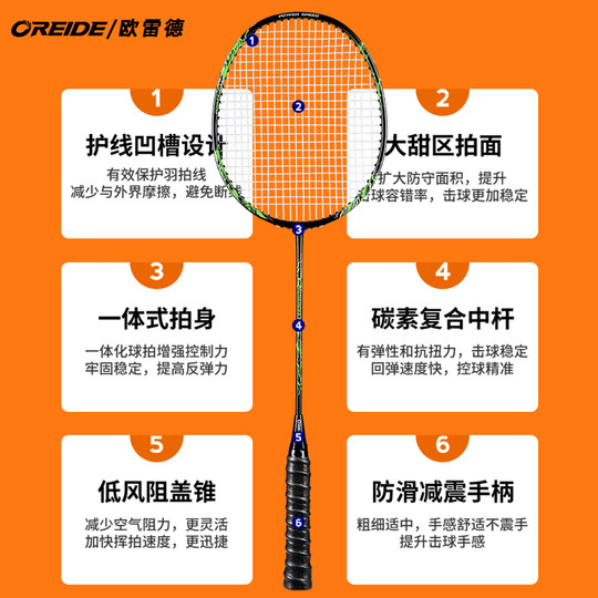 O'Red Badminton Racket Full Carbon Double Shoot Set