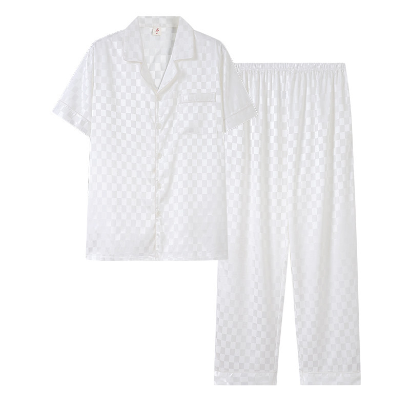 情侣睡衣春秋冰丝女格子高级感2022年新款男士夏天短袖长裤家居服,淘宝优惠券,粉丝福利购,淘宝优惠卷