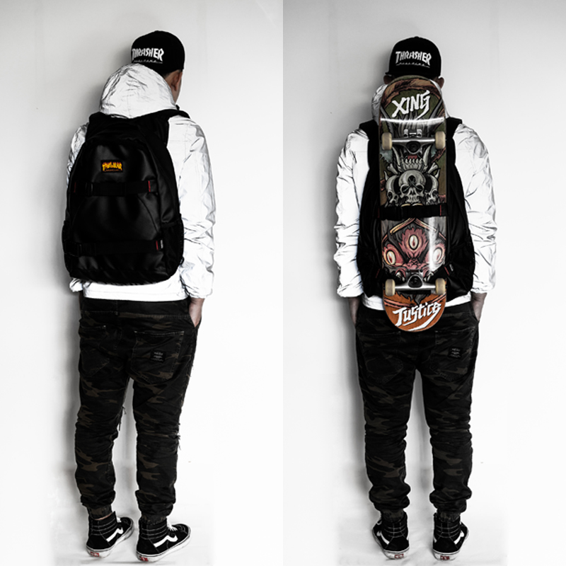 潮牌嘻哈滑板背包男生双肩包潮牌原宿时尚潮流大容量高中学生书包 - 图1