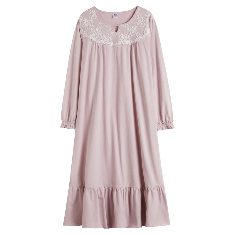 2020年新款长袖春秋季纯棉长款睡裙 华沃服饰睡裙