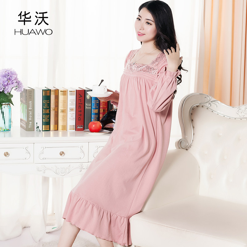 长袖大码长款裙胖妹妹纯棉宽松睡裙 华沃服饰睡裙