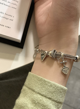 纯银韩国东大门十字架爱心手链