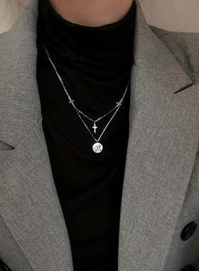 纯银圆牌双层轻奢小众锁骨链定制