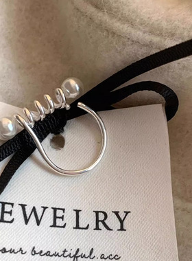 韩版戒指女个性弹簧珍珠戒指小众设计简约百搭正圆灯泡指环高级感