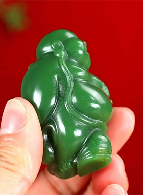 和田玉碧玉弥勒佛佛公笑佛手把件