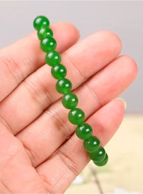 天然和田玉碧玉圆珠单圈玉石手链