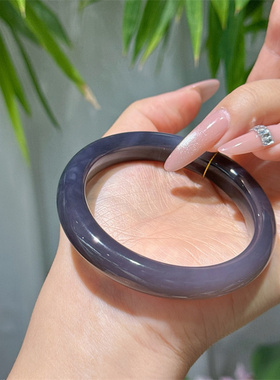 天然和田玉高冰葡萄紫胖圆条手镯