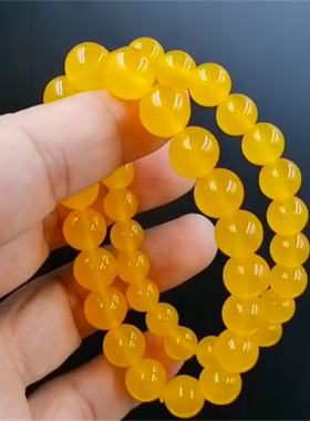 天然新疆和田玉圆珠双圈黄玉手链