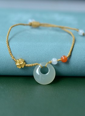 天然新疆和田玉平安扣锁骨链手链