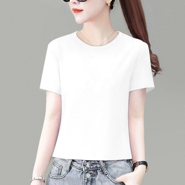 Short-sleeved commuting regular solid color pure cotton women