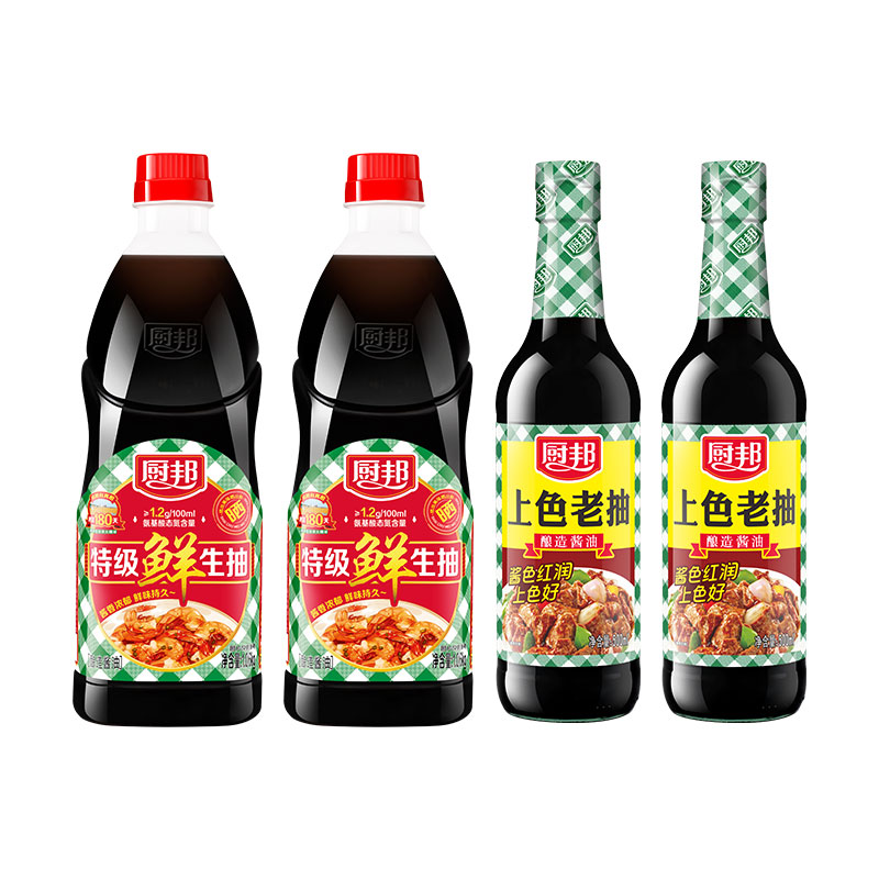 厨邦特级鲜生抽上色老抽组合4瓶装传统酿造酱油红烧提现家用调味 色老实拍商品图