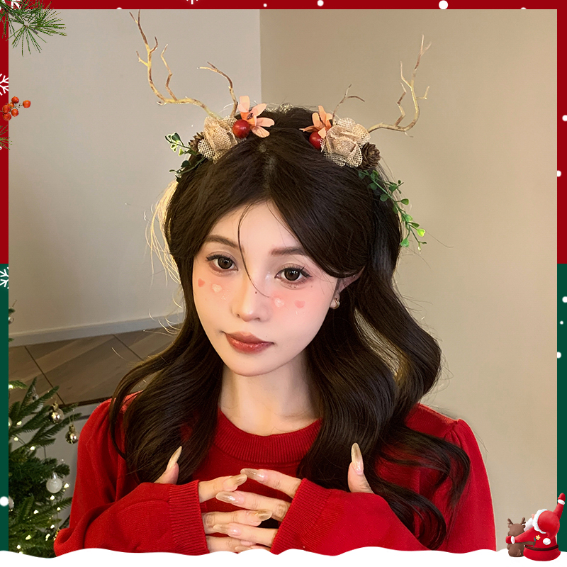 圣诞节鹿角发箍头饰森系节日派对发饰儿童圣诞装饰头箍女装扮发卡