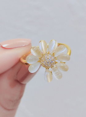 女法式花朵戒指猫眼石