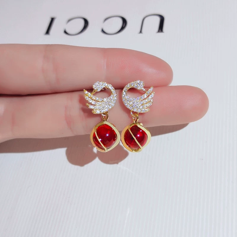 Серьги Swan универсальные, кошачий глаз подвесные, высококачественный лебединый дизайн, 3 цвета
