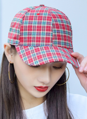 帽子女韩版潮鸭舌帽四季格子帽