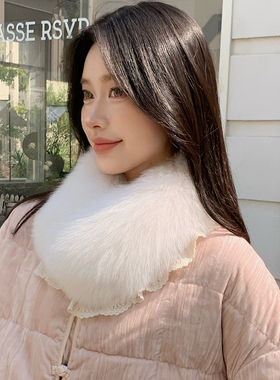 狐狸毛小花边毛领围巾温润减龄