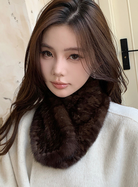 秋冬女士紫貂编织围巾