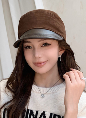 男女通用秋冬大檐真皮鸭舌帽
