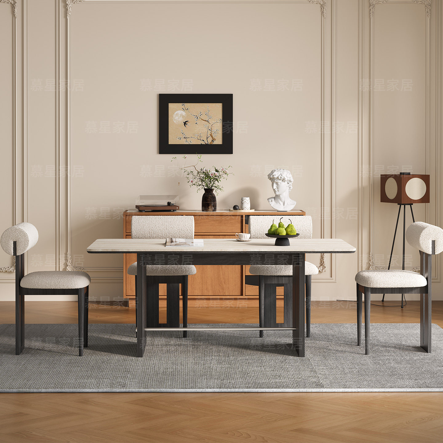 2025法式复古下挂洞石岩板餐桌中古风德利丰原创家用岩板实木餐桌,淘宝优惠券,粉丝福利购,淘宝优惠卷