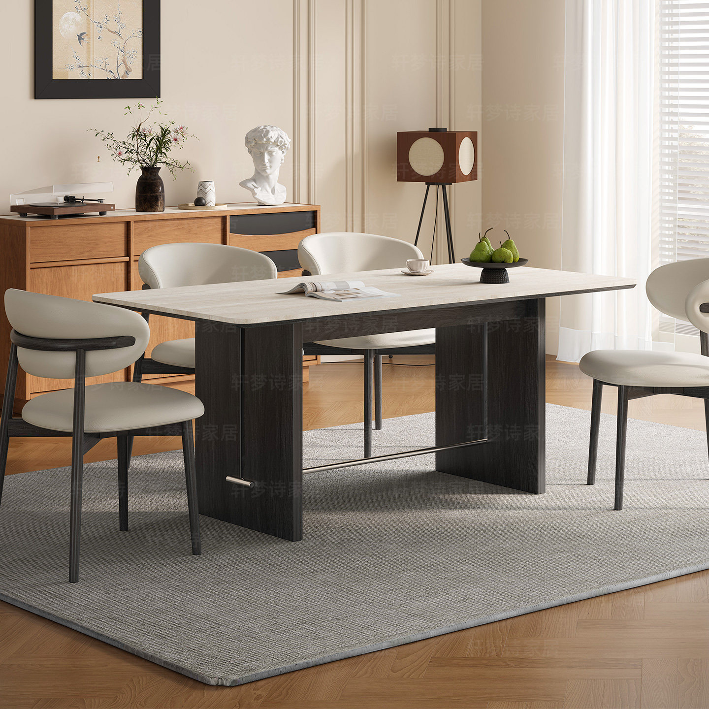 德利丰下挂岩板黑色中古风餐桌椅组合小户型设计师简约现代家用,淘宝优惠券,粉丝福利购,淘宝优惠卷