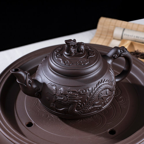 紫砂朱泥陶瓷茶壶紫砂壶大容量半手工泡茶壶家用大号功夫茶具套装 - 图2