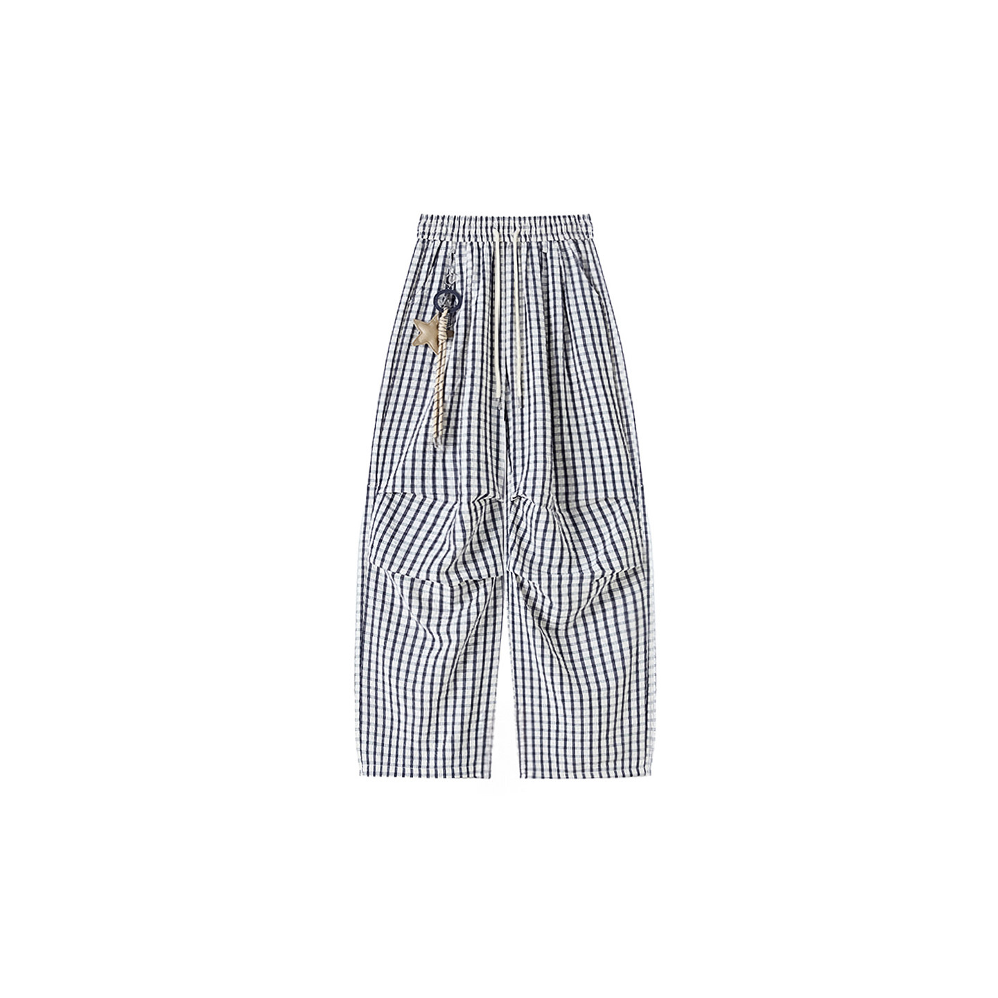 星星挂饰弯刀格子裤女秋冬新款胖妹妹mm高腰宽松显瘦拖地休闲裤子,淘宝优惠券,粉丝福利购,淘宝优惠卷