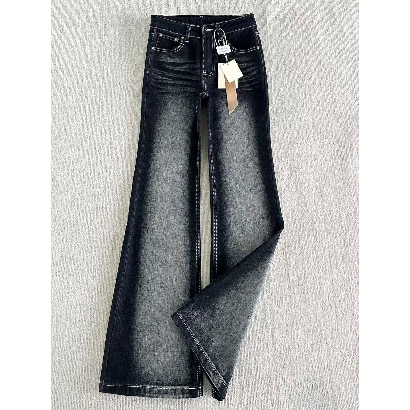 美式蓝黑色复古微喇牛仔裤女冬季加绒加厚胖mm高腰弹力显瘦喇叭裤,淘宝优惠券,粉丝福利购,淘宝优惠卷