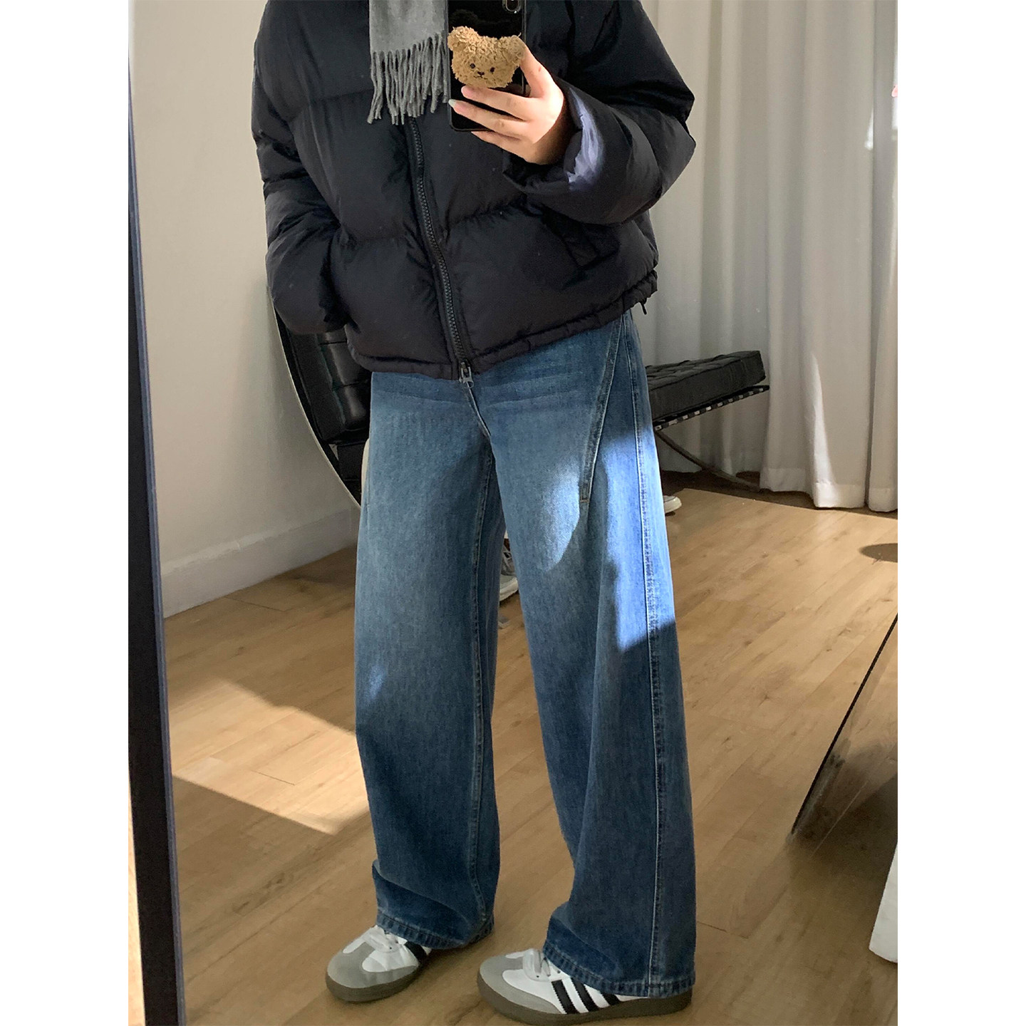 美式弯刀牛仔裤女秋冬加绒胖妹妹mm梨型身材高腰宽松显瘦阔腿长裤,淘宝优惠券,粉丝福利购,淘宝优惠卷