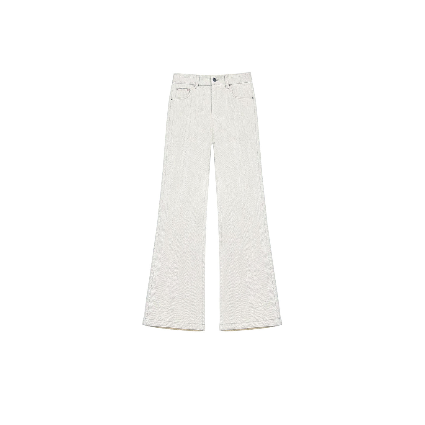 米白色直筒微喇牛仔裤女秋冬新款胖妹妹mm高腰显瘦人字纹喇叭长裤,淘宝优惠券,粉丝福利购,淘宝优惠卷