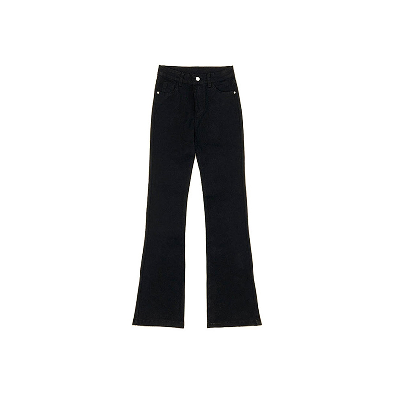 黑色微喇牛仔裤女秋冬加绒胖妹妹mm梨型身材高腰弹力显瘦马蹄裤子 - 图3