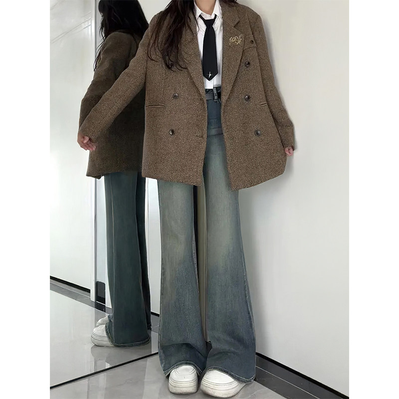 复古蓝微喇牛仔裤女秋冬加绒胖妹妹mm高腰显瘦不贴腿弹力喇叭裤子,淘宝优惠券,粉丝福利购,淘宝优惠卷