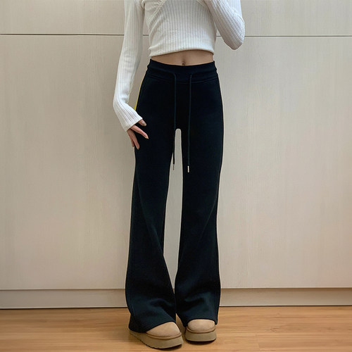 深灰色微喇休闲裤女2025秋冬加绒胖妹妹mm高腰弹力显瘦运动卫裤潮 - 图2