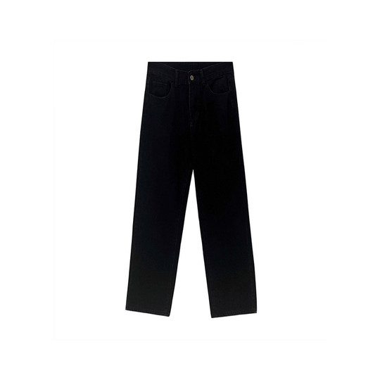 黑色直筒牛仔裤女2025秋冬加绒胖妹妹mm高腰宽松显瘦窄版阔腿长裤