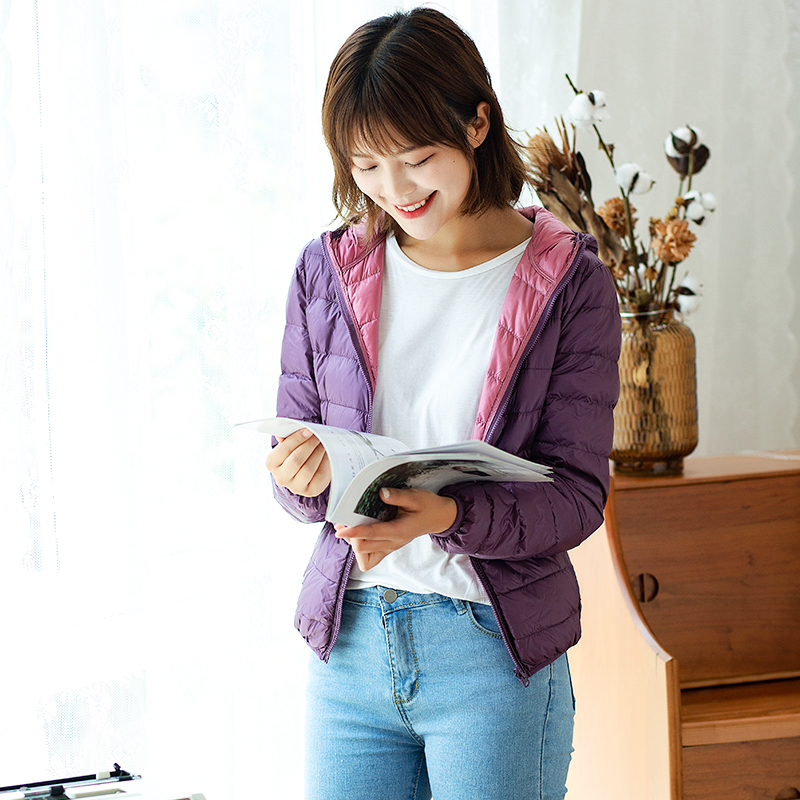 芮贝拉旗舰店双面穿羽绒服女轻薄短款白鸭绒外套大码时尚潮两面穿薄款反季清仓3