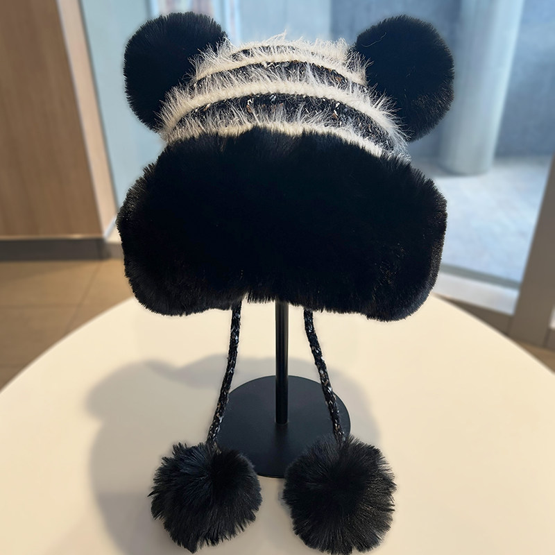 可爱毛球护耳针织帽女冬季加绒加厚保暖包头帽户外防寒防风毛绒帽,淘宝优惠券,粉丝福利购,淘宝优惠卷