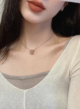 小香风玫瑰金菱格水冰月锁骨链