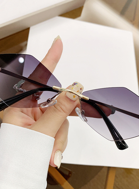 防紫外线切边无框墨镜显瘦高级感