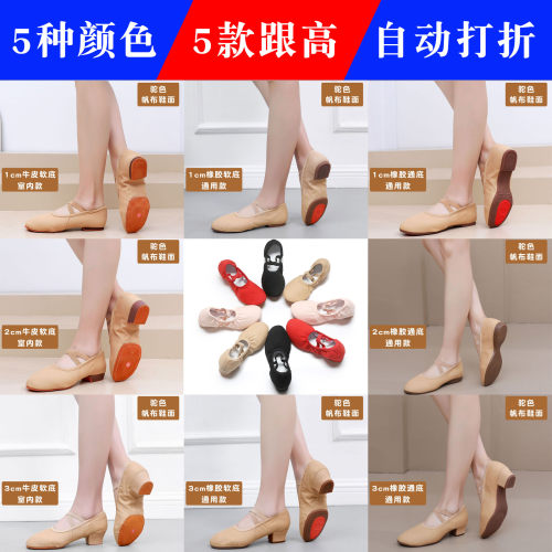 带跟舞蹈鞋女成人形体芭蕾古典舞教师鞋牛皮大底肚皮舞广场跳舞鞋 - 图0