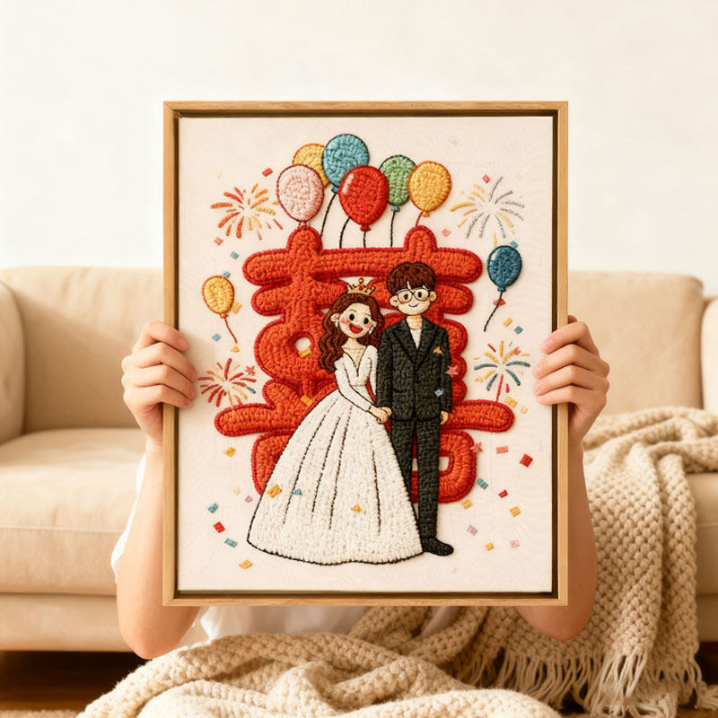 喜字戳戳绣手工DIY材料包初学者制作可摆可挂相框画新婚结婚礼物,淘宝优惠券,粉丝福利购,淘宝优惠卷