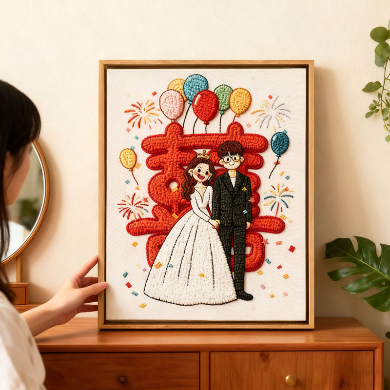 喜字戳戳绣手工DIY材料包初学者制作可摆可挂相框画新婚结婚礼物,淘宝优惠券,粉丝福利购,淘宝优惠卷
