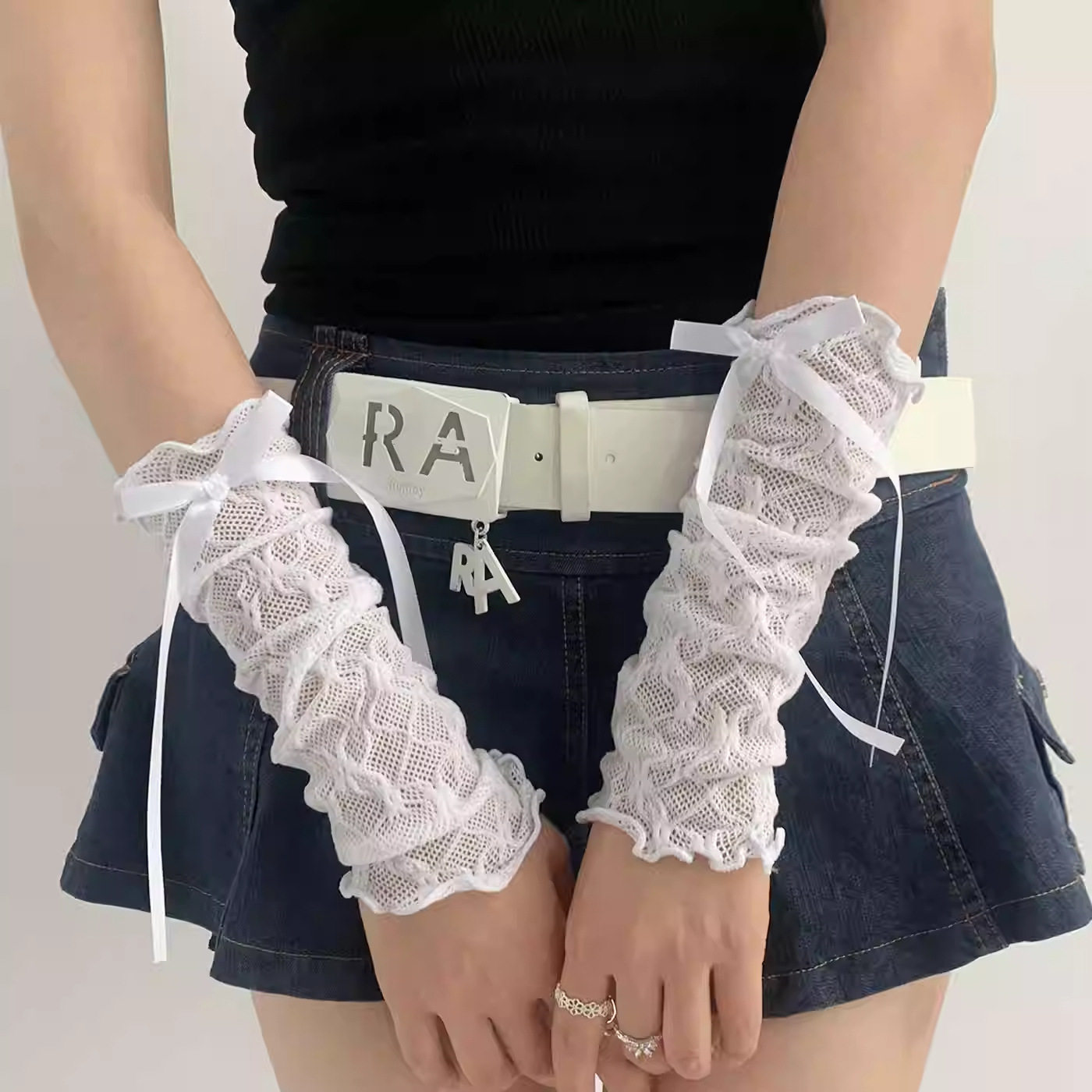 千禧Y2K辣妹蕾丝网纱拼接蝴蝶结女夏轻薄遮瑕手袖长款防晒手套,淘宝优惠券,粉丝福利购,淘宝优惠卷