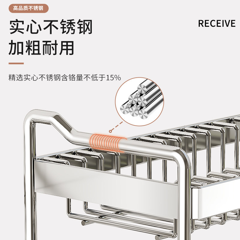 不锈钢碗碟收纳架厨房置物架多功能晾碗盘沥水架台面放碗架筷子盒,淘宝优惠券,粉丝福利购,淘宝优惠卷