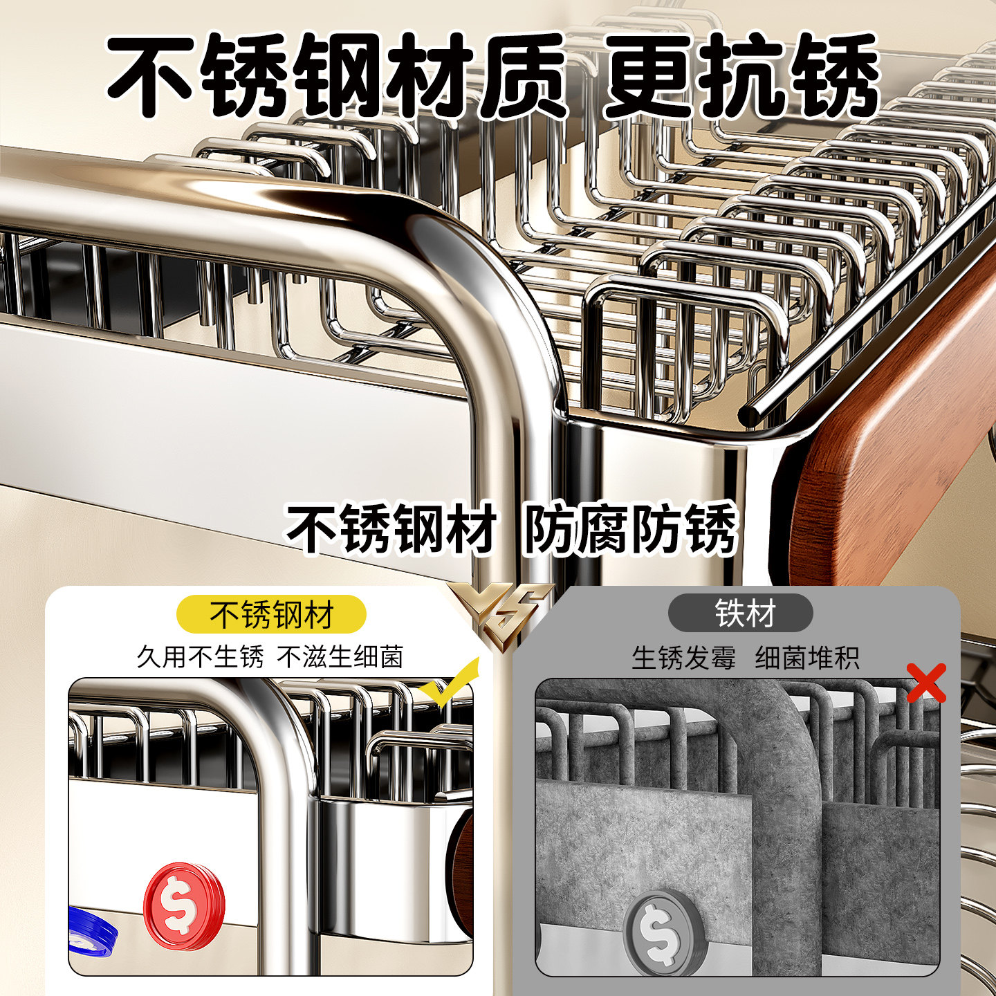 不锈钢碗碟收纳架厨房置物架多功能家用台面放碗架碗盘碗筷沥水架,淘宝优惠券,粉丝福利购,淘宝优惠卷