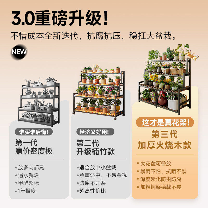 花架置物架阳台花架子客厅落地式可移动室内多层多肉一体花盆托架,淘宝优惠券,粉丝福利购,淘宝优惠卷