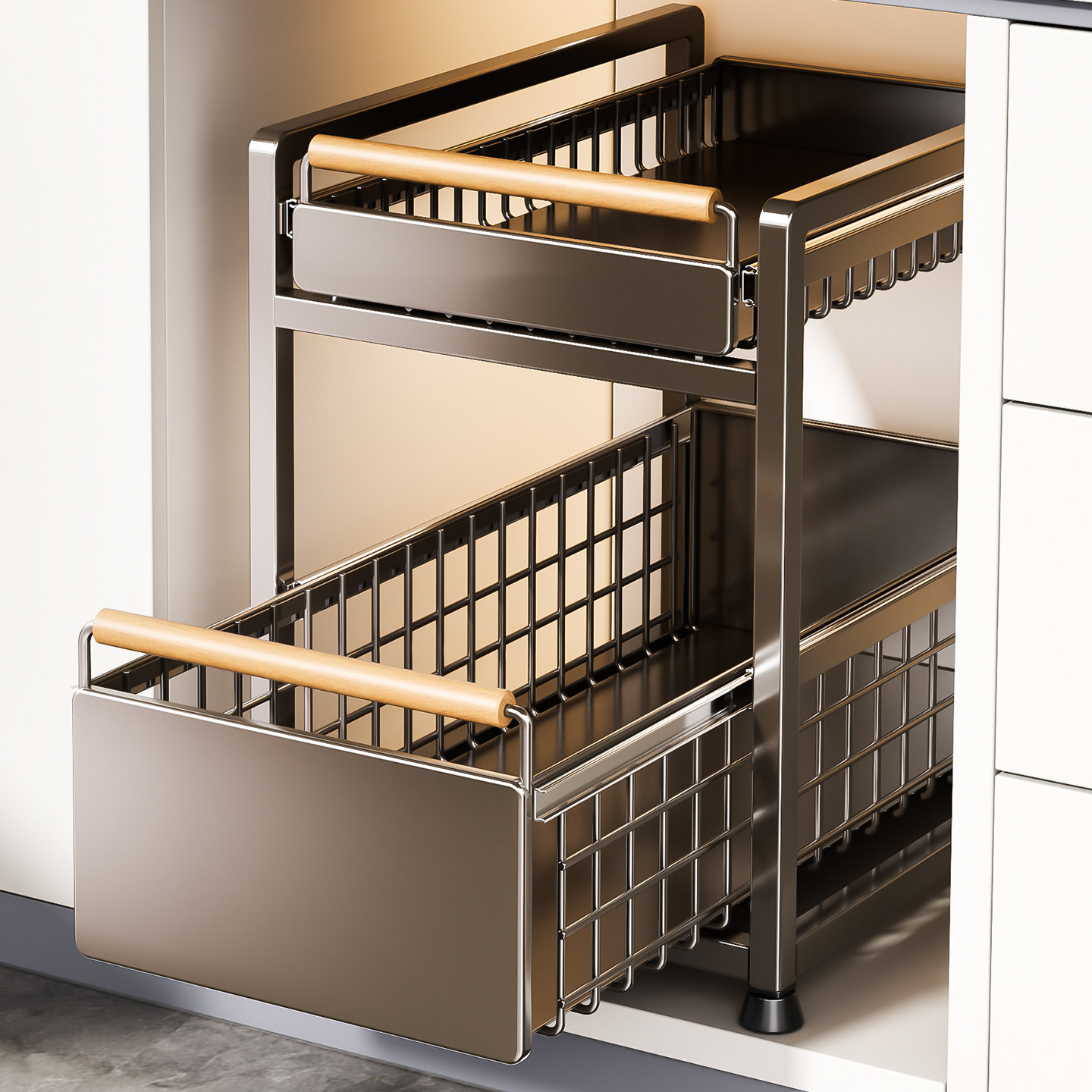 厨房抽屉置物架橱柜内抽拉式分层架子双层下水槽超深收纳神器拉篮,淘宝优惠券,粉丝福利购,淘宝优惠卷