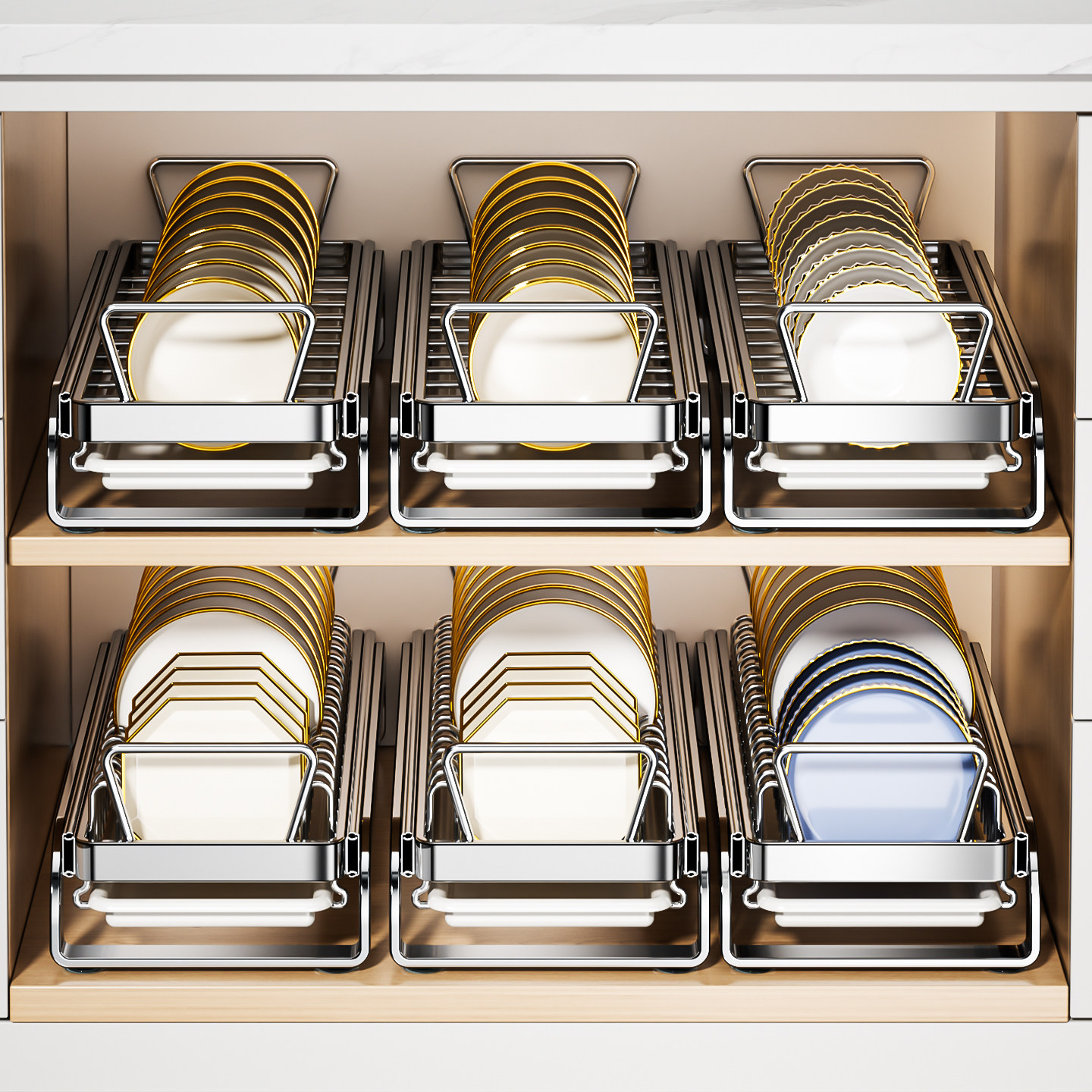 不锈钢厨房抽拉篮碗碟收纳架橱柜内置物架抽屉式放碗架碗盘沥水架,淘宝优惠券,粉丝福利购,淘宝优惠卷