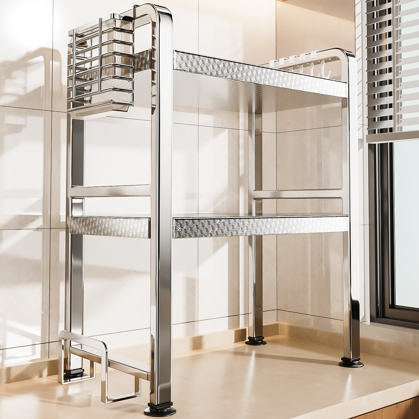 新款不锈钢微波炉置物架厨房多功能烤箱支架家用台面电饭煲收纳架,淘宝优惠券,粉丝福利购,淘宝优惠卷