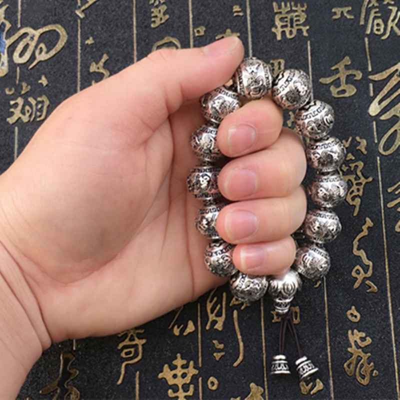 佛珠纯银手链男手链佛珠手链六字真言男纯银手串手镯复古配饰手串 佛珠纯银手链男手链佛珠手链六字真言男纯银手串手镯复古配饰手串