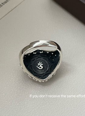 S925纯银复古做旧药师佛宽面戒指男式个性开口指环霸气民族风风潮