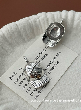 S925纯银重工爱心棒球帽吊坠复古高级百搭小众设计个性复古时尚